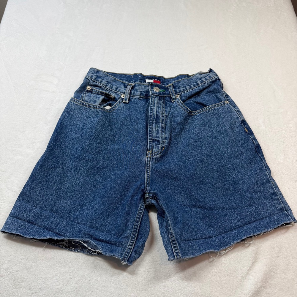 Tommy Jeans Denim Shorts Womens 29 Blue Good High Rise Raw Hem Cut Off Vintage